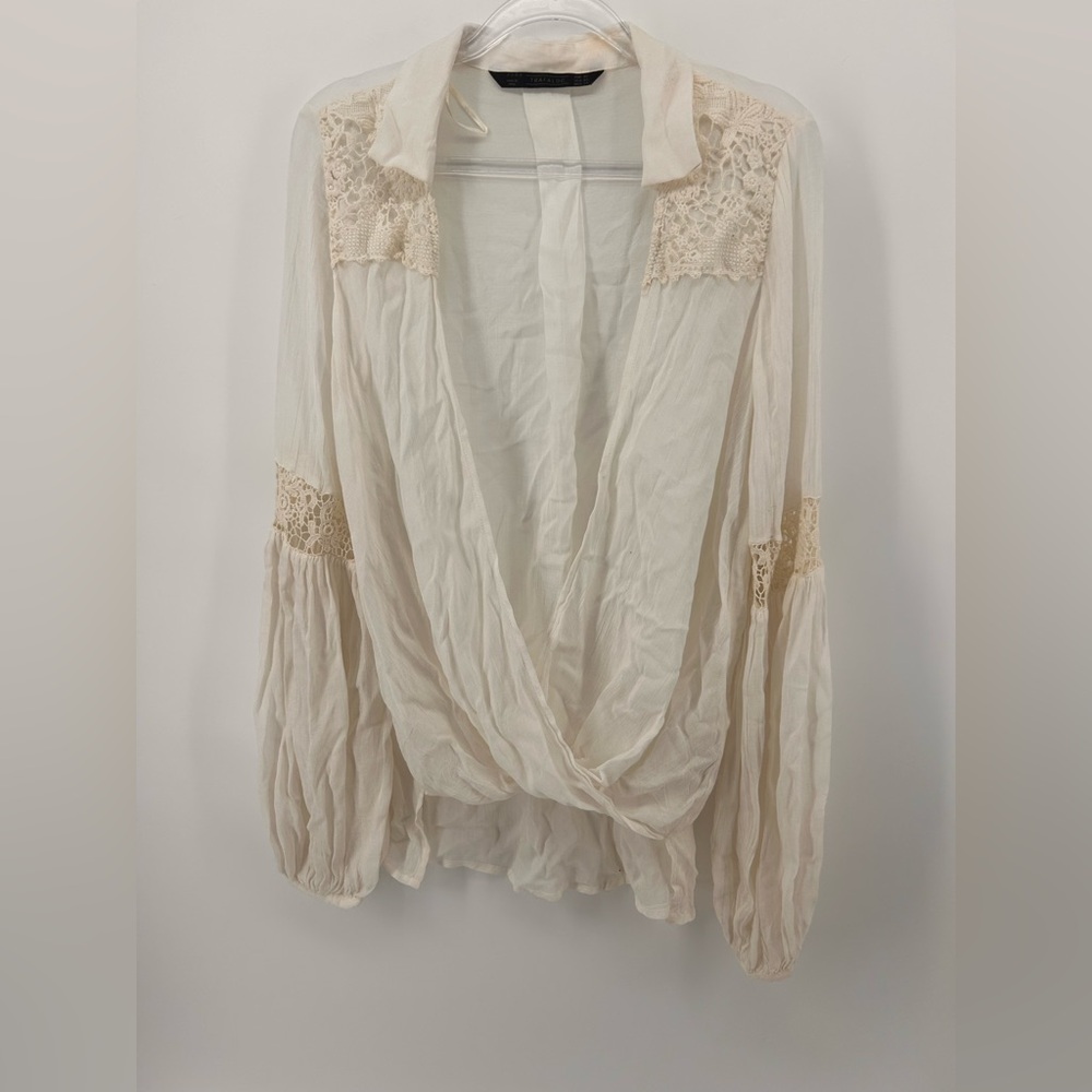Zara Womens Blouse White Sz XS Suplice Long Sleeve Cotton Boho Romantic Blouse